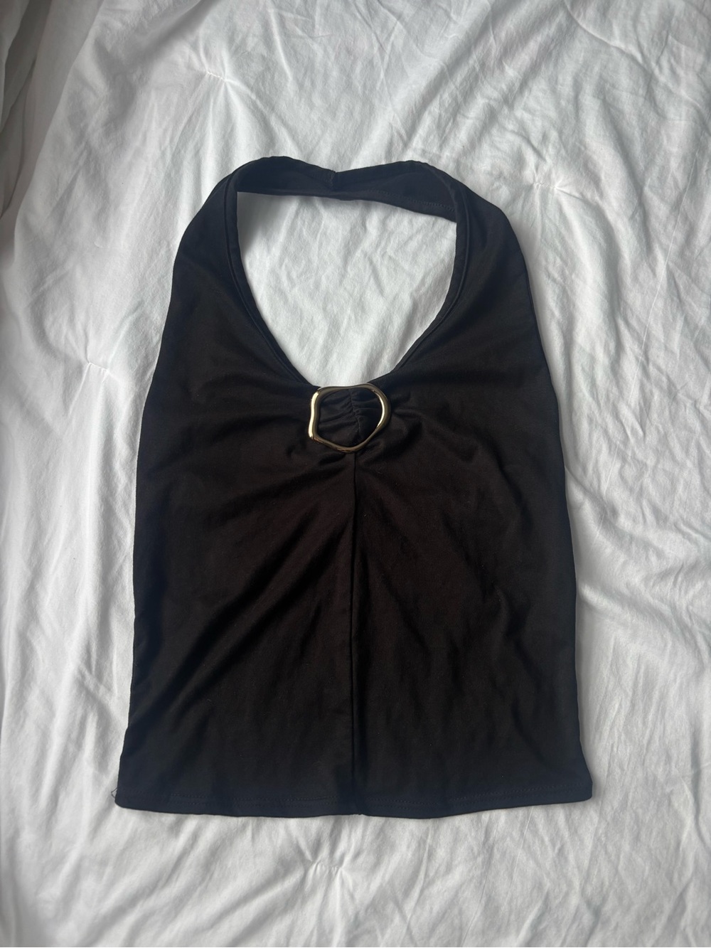 Black Halter Camisole with Gold Ring Accent